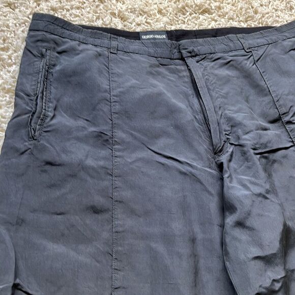 Vintage Giorgio Armani Black Grey Rayon Silk Wide Leg Clean Front Pants 14 - Picture 2 of 16